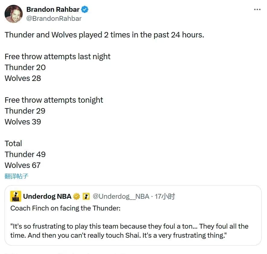 NBA / 雷霆灰狼成新冤家？芬奇怒斥SGA不能碰，雷媒晒数据力证狼队罚球更多！-黑特篮球-NBA新闻影音图片分享社区